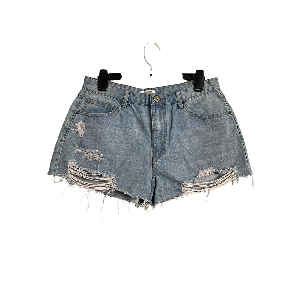 Forever 21 Denim Cutoff Shorts Womens 29 Blue Distressed Frayed Raw Hem Relaxed